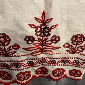 Chic Red Embroidered Table Runner on canvas material